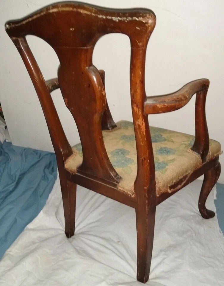 Silla Infantil Queen Anne Renacimiento Punta Aguja Asiento Flores Azules Antigua Foto 2 de 4