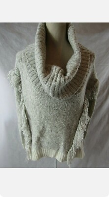 RD Style Cowl Neck Fringe Gray Sweater Size MED 