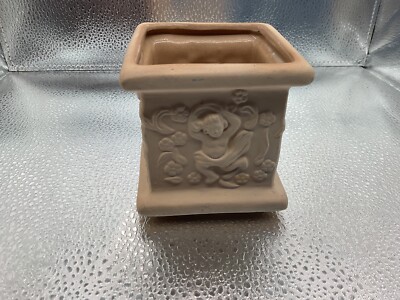 VTG Signed  Dr Livingstone I Presume  Square Terra Cotta CHERUB Planter 3 1/2 