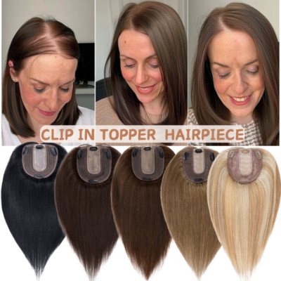 CLEARANCE Real Remy Human Hair Topper Clip In Hairpiece Women's Toupee Silk Base