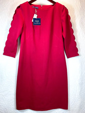 RSVP By Talbots Red Ponte Scallop Sleeve Sheath Stretch Dress Size 2 NWT