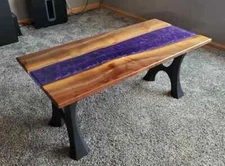 Purple Epoxy Resin Console Table Top, Wooden Epoxy Resin Center Table Top Decor