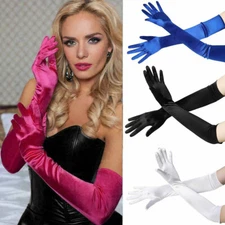 1Pair Women Long Opera Party 20s Satin Gloves Stretchy Adult Size Elbow Length