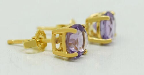 GENUINE 1.80 Cts AMETHYST STUD EARRINGS .925 SILVER (yellow)- New With Tag - Picture 2 of 6