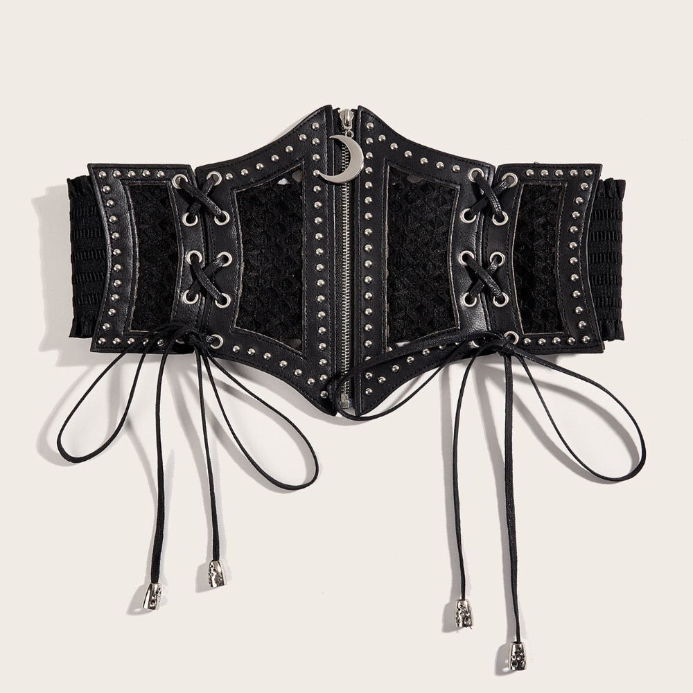 LOVE\' Statement Corset Waist Belt with Zipper- Women’s Gothic Street Style Gothic Heart Shape Black Belt with Rhinestones main image 3