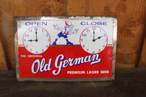 Vintage Metal Old German Beer Sign Open & Close Clocks