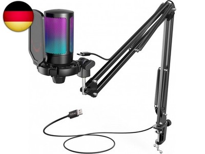FIFINE Gaming Mikrofon PC mit Arm, USB Microphone Kit mit Stummschalttaste für