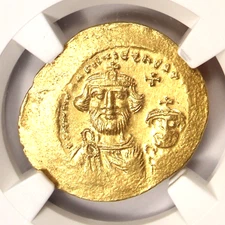 Gold AV Solidus Heraclius+Her. Constantine Byzantine Empire 613-641 AD NGC MS