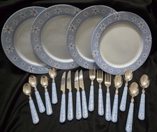Set Light Blue Floral Pattern Melamine 4 Plat...