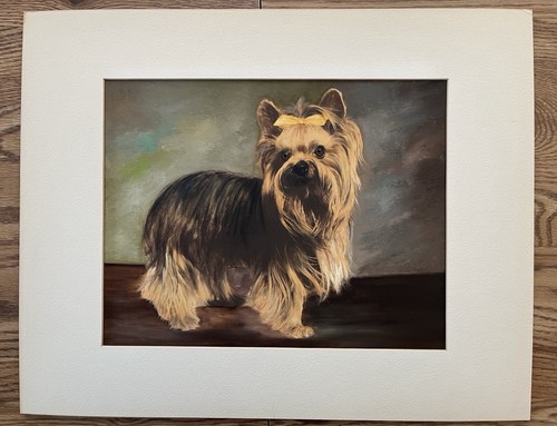 Yorkshire Terrier Dog Portrait Original Painting Unsigned 11x14 / 16x20 w Mat