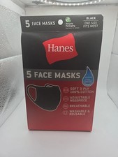 Hanes 100 Cotton Face Masks - Pack of 5, Black MANP05