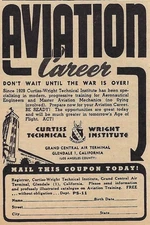 1944 Curtiss Wright Technical Institute Aviation Training 3x4 Vintage Print Ad