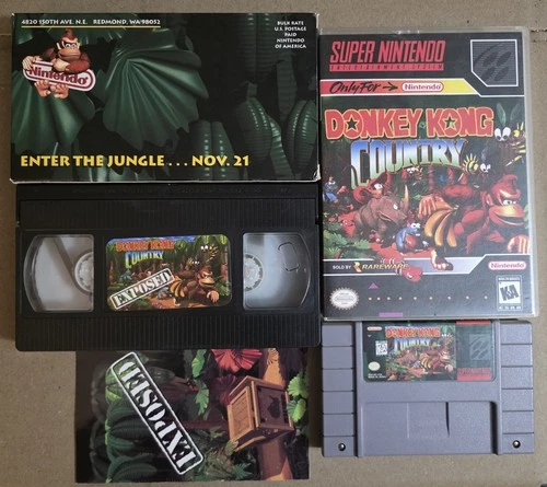 Donkey Kong Country & Exposed VHS Bundle (Super Nintendo SNES, 1994) Lot Tested