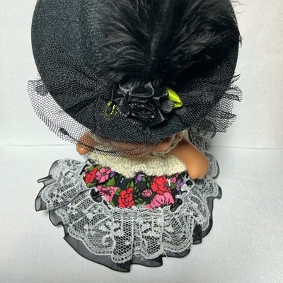 Doll Dress Handmade Crochet Fits 5  Troll Doll OOAK Black Felt Hat