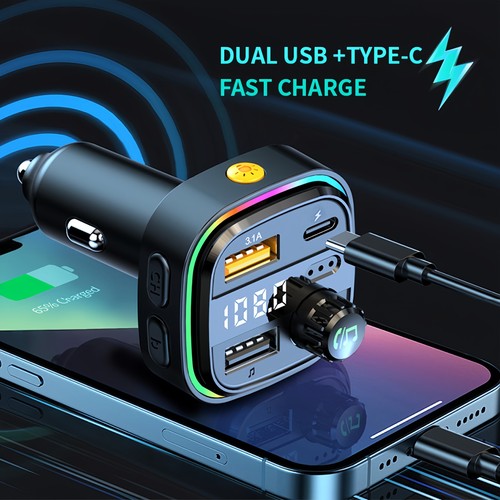 Wireless Bluetooth 5.3 FM Transmitter for Radio, USB C Fast Car Charger Adapter - Picture 4 of 11