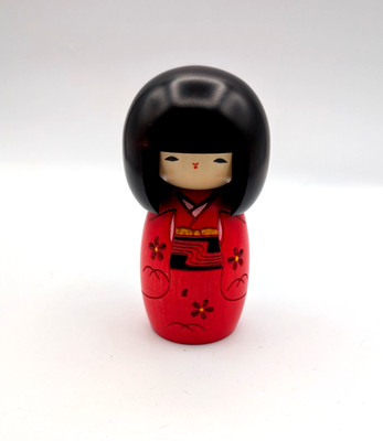 Usaburo Japanese Kokeshi Wooden Doll 5''H Girl RED Kimono Osanago JAPAN EUC