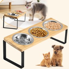 Futterstation Katzen Katzennapf Erhöht Hund Futternapf mit 3 Edelstahl Schüsseln
