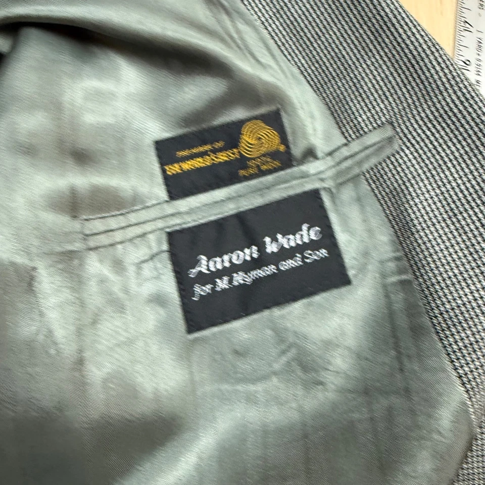 Vintage Black White Houndstooth Suit 90s Double Breasted 48 Blazer Pants 38x33 - Image 4 of 4