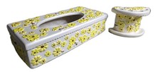 Vtg 1978 ARNEL S Ceramic Bathroom Set - Tissue Box Cover Toothbrush Holder Bee