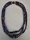 Vintage Faceted Aurora Borealis Three Strand Glass Bead Necklace — photo 4