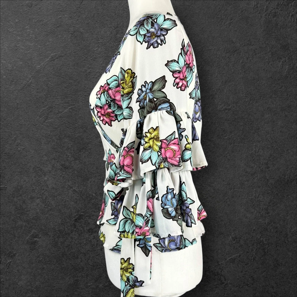 Top envolvente Y2K flamenco doble exagerado con volantes estilo mafia manga GNO rampage L Foto 4 de 4