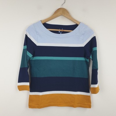 White Stuff Top Womens UK 8 Multicoloured Striped 100% Cotton T-Shirt 1/2 Sleeve