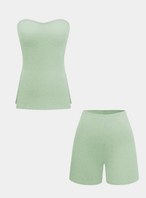MICAS Basic Solid Knit Split Strapless Top And Shorts Set (2XL)