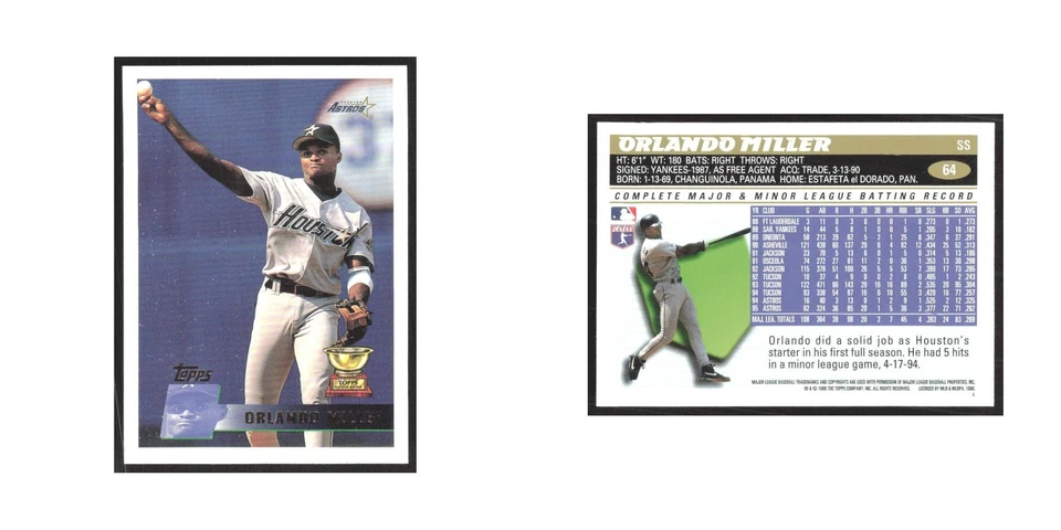 1996 Topps Orlando Miller Astros #64 - Image 3 of 3