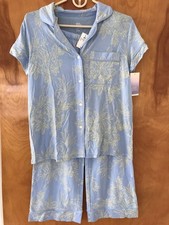 NWT Stars Above Womens Blue Floral Pajama Lounge Set Button Shirt Crop Pants XS