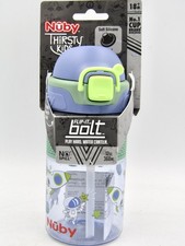 Nuby Thirsty Kids Flip-It Bolt Toddler Cup with Push-Button 12oz - Space - NEW
