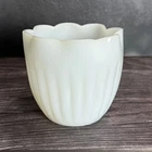 Vintage Anchor Hocking Milk Glass Scalloped Ribbed Tulip Planter Bowl 5"