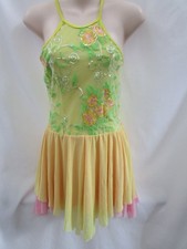 Pink Yellow Green Flower Mesh Lyrical Dance Costume Dress Large Child LC