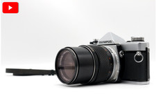 OLYMPUS OM-1 35mm Silver Film SLR Camera 135mm f/3.5 Obiettivo Vintage Testat...