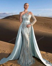 Luxury One Shoulder Beaded Evening Gown with Detachable Overskirt - Prom Dress