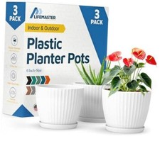 6-Inch Plant Pots with Drainage  Saucers 3 Pack, Indoor  Pack of 3 White