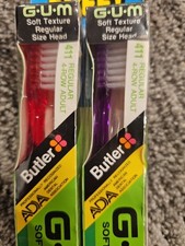 Butler Gum Adult Full Size Head Soft Bristle Lot Of 2 Vintage Toothbrush 411