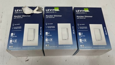 3pk Leviton Decora 600W Single-Pole/3-Way Rocker Slide Dimmer,White