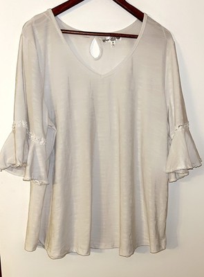 Stem & Vine Women's 2x Blouse Flowy White Plus Size Key Hole Back