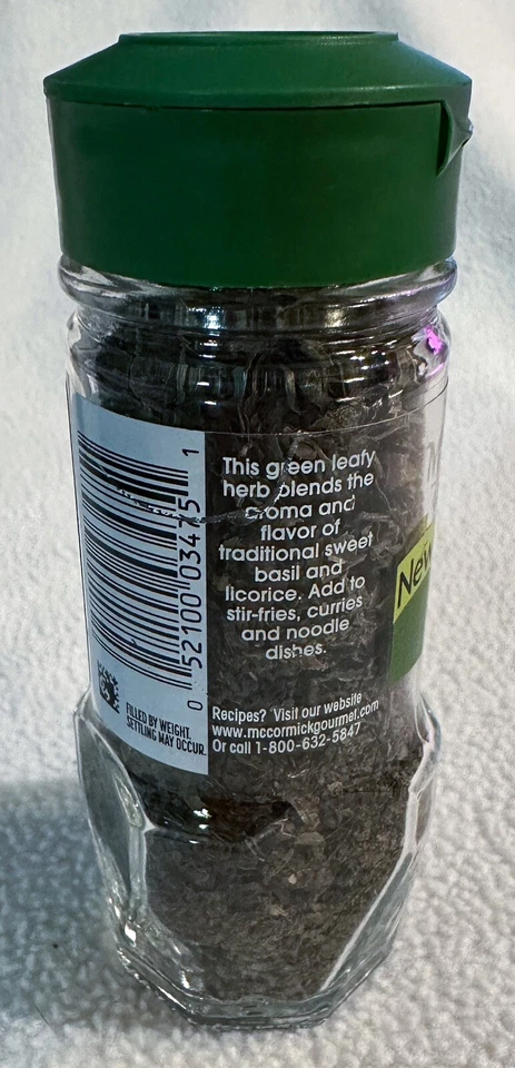 McCormick Gourmet THAI BASIL New SEALED Spice Glass Jar 0.62 Oz. BB July 2023 - Image 4 of 4