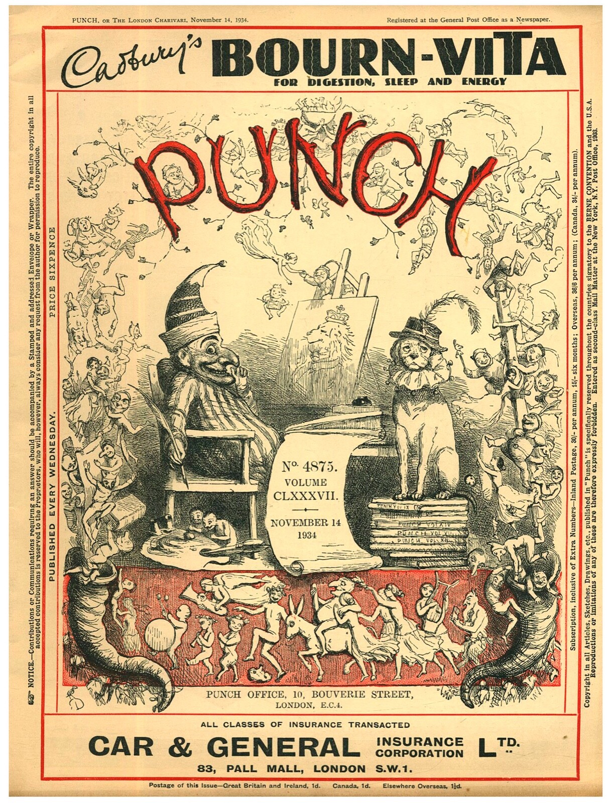 Punch Magazine November 14, 1934  London Charivari  Period Ads Thermos  BW