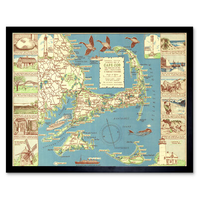 Colonial Craftsman 1940 Karte Cape Cod MA USA gerahmtes Wandbild Poster