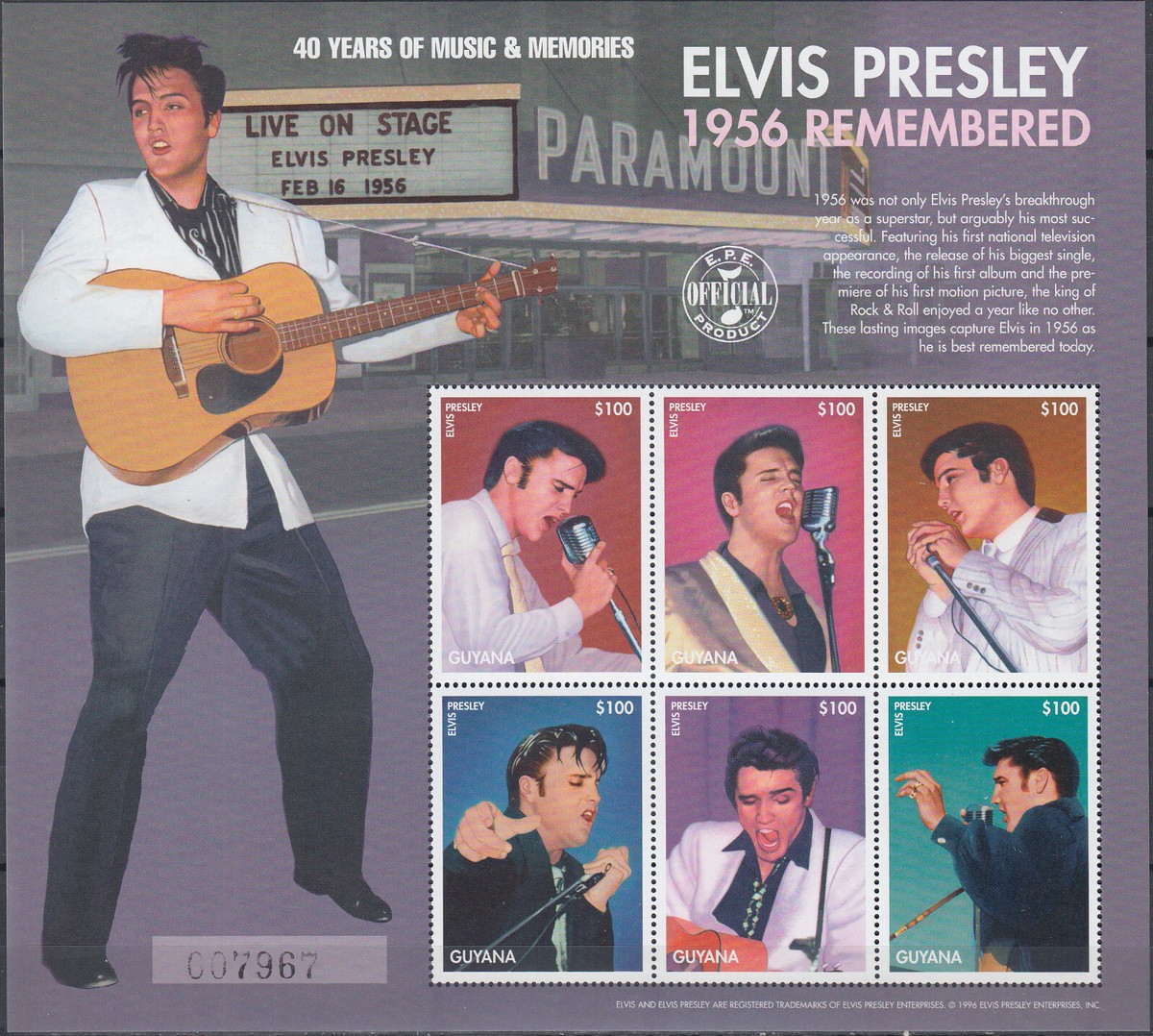Guyana S/S Elvis Presley 40 Years of Music & Memories 1996 MNH-12 