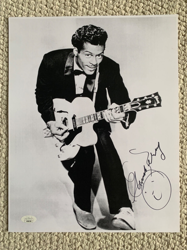 CHUCK BERRY HAND SIGNED 11x14 PHOTO RARE YOUNG POSE WITH GUITAR JSA