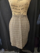 Vintage 70s Peter Saunders Brown Check Wool Pencil Skirt, Size S Waist 26 in