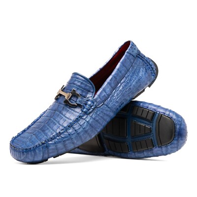 NEW Marco Milano Dress Shoe Driver Loafer Genuine Crocodile Leather Parma Blue