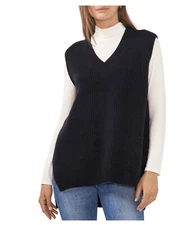 VINCE CAMUTO WOMEN'S OVERSIZED VEST Black LONG SLEEVELESS SIZE Large New