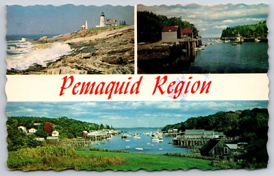 Pemaquid Region Postcard 1978 Multiple View Point Lighthouse Cove New Harbor