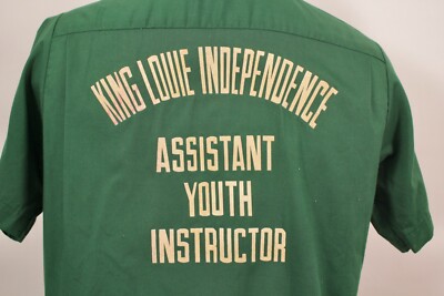 Men's VTG 1970s Green King Louie Bowling Shirt M 70s Polyester