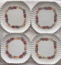 Copeland Spode England “Rose Briar” Square Luncheon Salad Plate 8.5”  Set Of 4