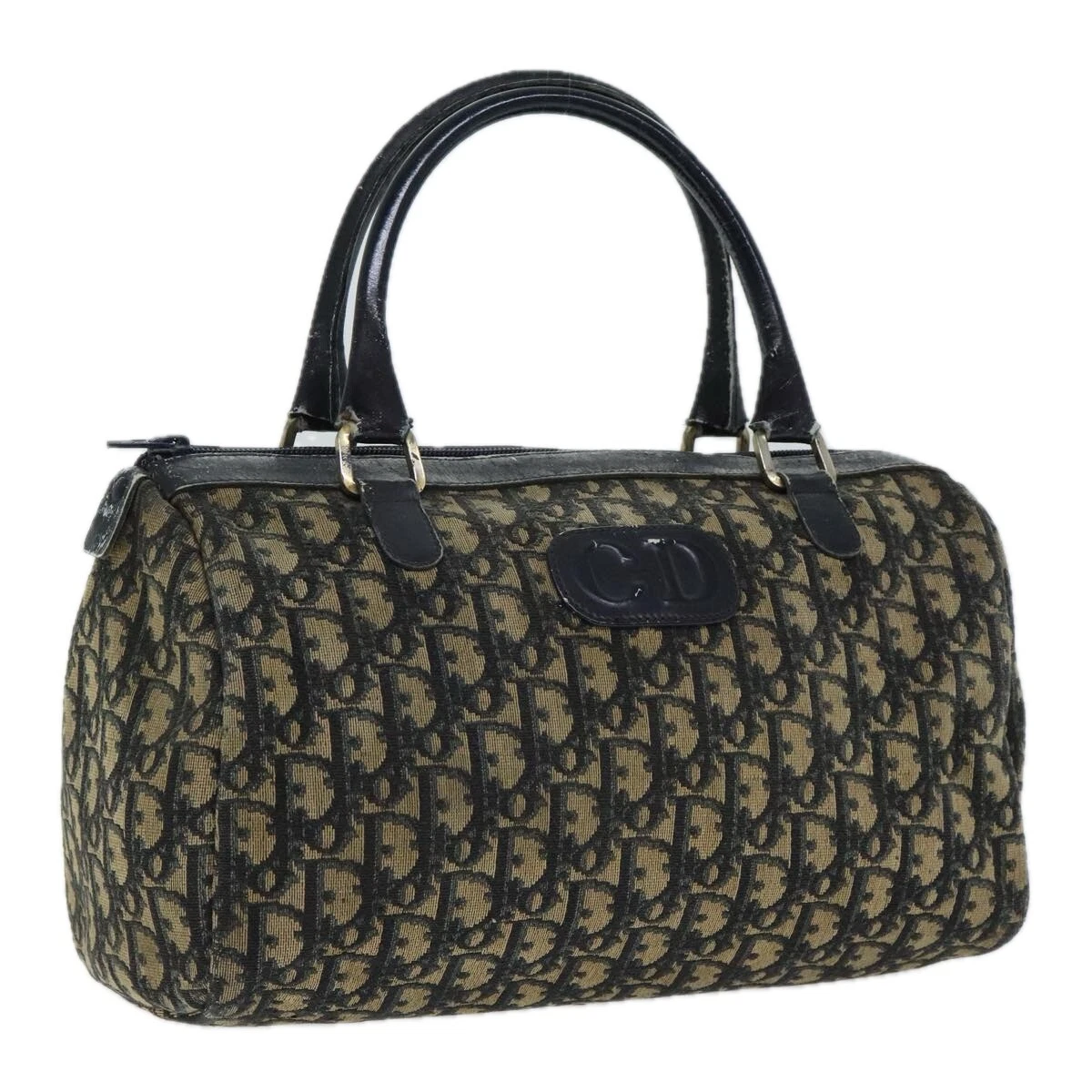 Sac à main Christian Dior trotteur toile marine or authentique 93865